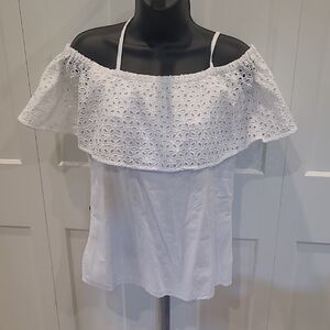 White Off-Shoulder Eyelet Top